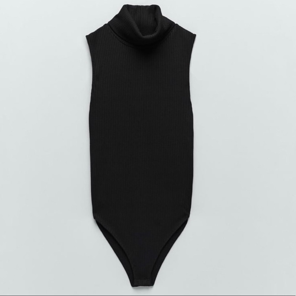 Zara Black Ribbed Turtleneck Bodysuit